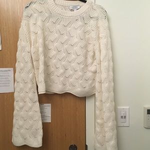 White scalloped cropped sweater